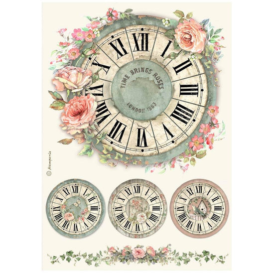 Stamperia Rice Paper Sheet A4 House Roses Clock
