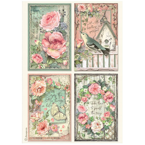 Stamperia Rice Paper Sheet A4 House Roses Cards