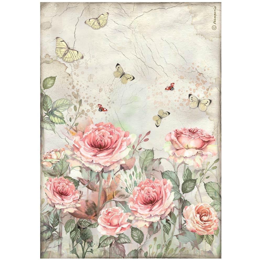 Stamperia Rice Paper Sheet A4 House Roses Roses and Butterflies ...