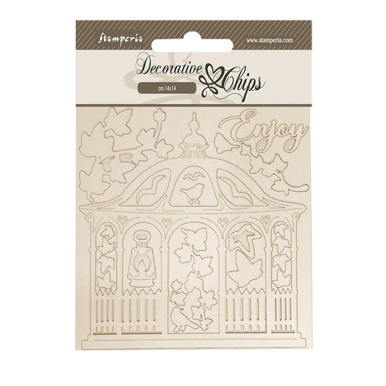 Stamperia Decorative Chips 5.5"X5.5" House of Roses Gazebo