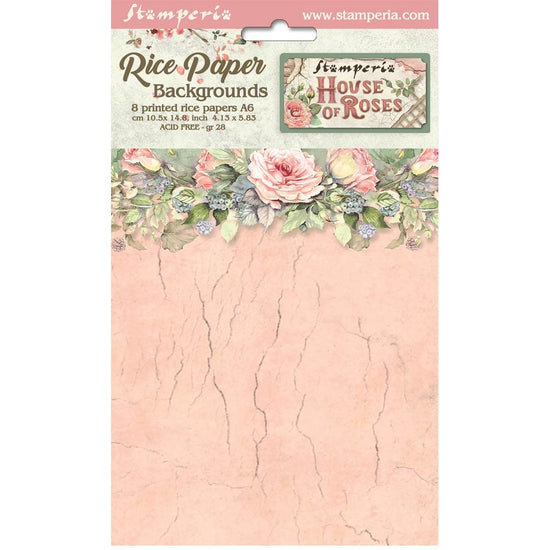 Stamperia Rice Paper Backgrounds A6 8/Pkg House of Roses Gazebo