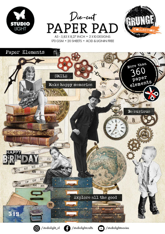 Studio Light Die-Cut Paper Pad Paper Elements Grunge Collection 20 SH