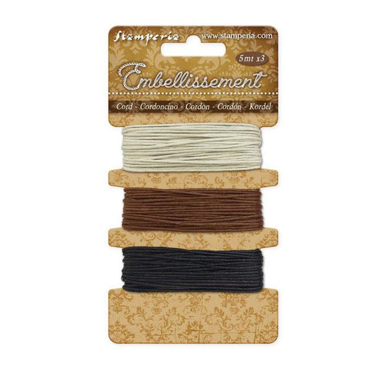 Stamperia Pack 3 Ropes mt 5 : ivory - brown - black