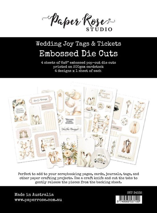 Paper Rose Wedding Joy Tags Embossed Die Cuts