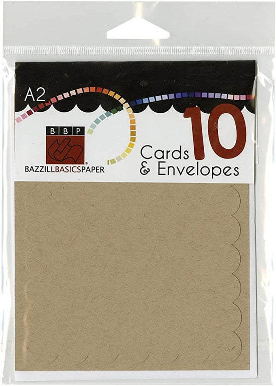 Bazzill Card Shoppe – 10 Pack Cards and Envelopes – Peanut Cluster with Scallop Edge