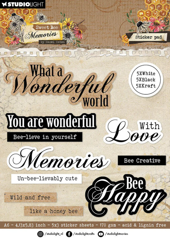 Studio Light Sticker Paper Pad Sentiments Sweet Bee Memories 15 SH