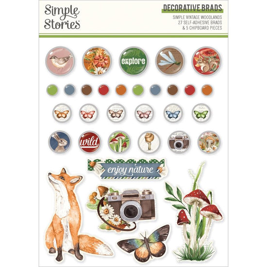 Simple Stories Simple Vintage Woodlands Decorative Brads 27 Brads, 5 Chipboard