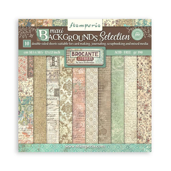 Stamperia Maxi Backgrounds Double-Sided Paper Pad 12"X12" Brocante Antiques