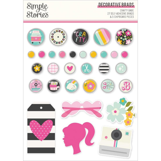 Simple Stories Crafty Babe Decorative Brads 27 Brads, 5 Chipboard