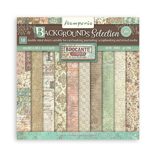 Stamperia Backgrounds Double-Sided Paper Pad 8"X8" 10/Pkg Brocante Antiques