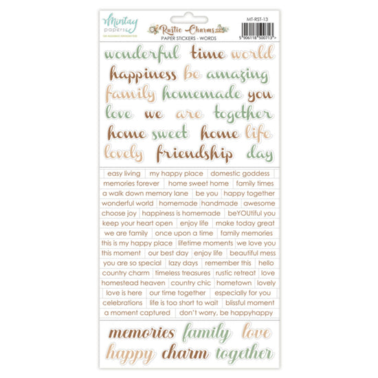 Mintay 6 X 12 PAPER STICKERS - RUSTIC CHARMS - WORDS