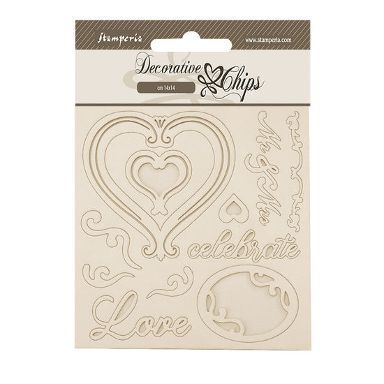 Stamperia Decorative chips cm 14x14 - Timeless hearts