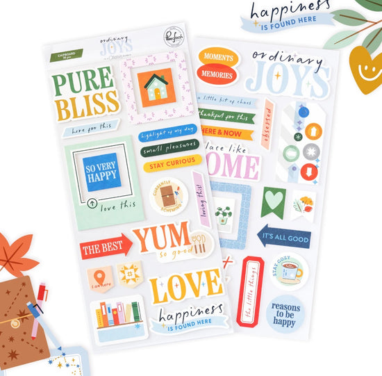 Pinkfresh Ordinary Joys: Chipboard Phrase Stickers
