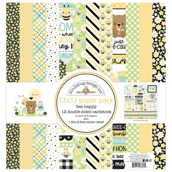 Doodlebug Double-Sided Paper Pack 12"X12" 12/Pkg Bee Happy