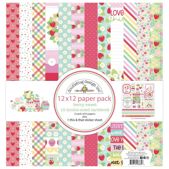 Doodlebug Double-Sided Paper Pack 12"X12" 12/Pkg Berry Sweet
