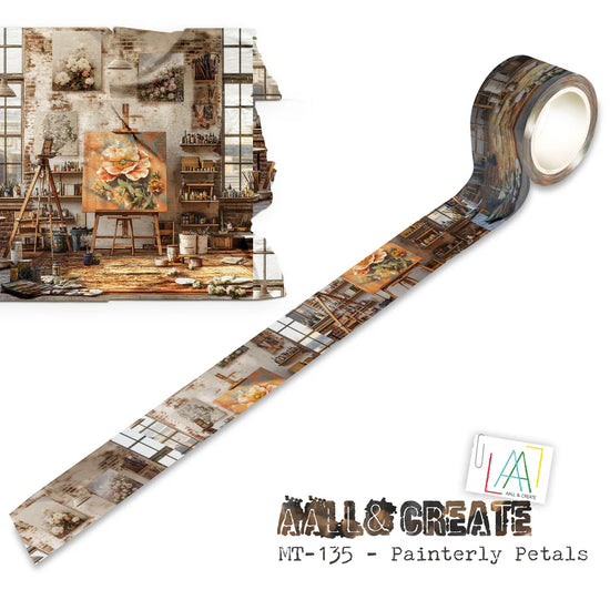 AALL and Create - Washi Tape 25mm x 10m -  Painterly Petals  (Layer-It-Up!)