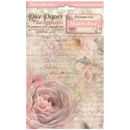 Stamperia Assorted Rice Paper Backgrounds A6 8/Sheets Shabby Rose