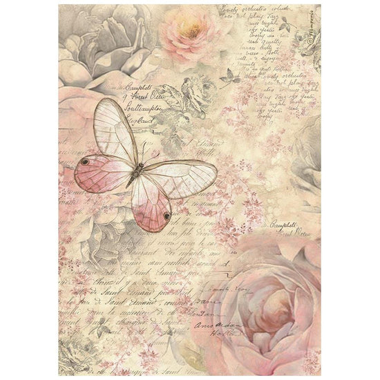 Stamperia Rice Paper Sheet A4 Shabby Rose Butterfly