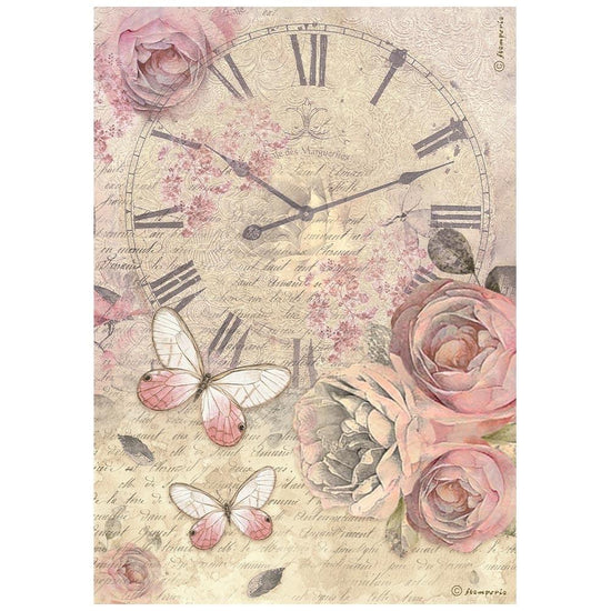 Stamperia Rice Paper Sheet A4 Shabby Rose Clock