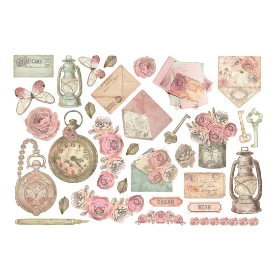 Stamperia Cardstock Ephemera Adhesive Paper Cut Outs Shabby Rose