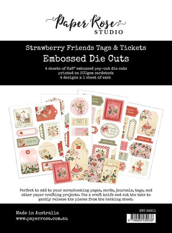 Paper Rose Strawberry Friends Tags & Tickets Embossed Die Cuts