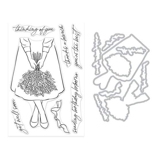 HERO ARTS SUMMER BOUQUET STAMP & CUT SET FROM THE SEASIDE BLOOMS COLLECTION