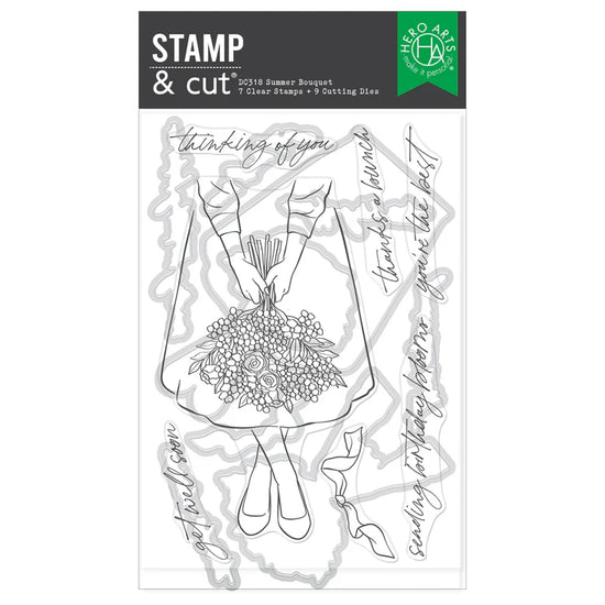 HERO ARTS SUMMER BOUQUET STAMP & CUT SET FROM THE SEASIDE BLOOMS COLLECTION