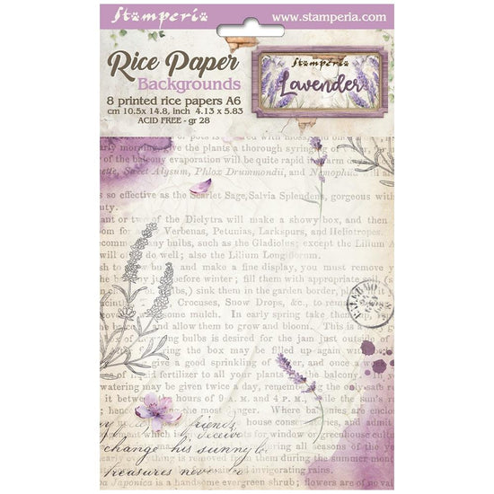 Stamperia Assorted Rice Paper Backgrounds A6 8/Sheets Lavender