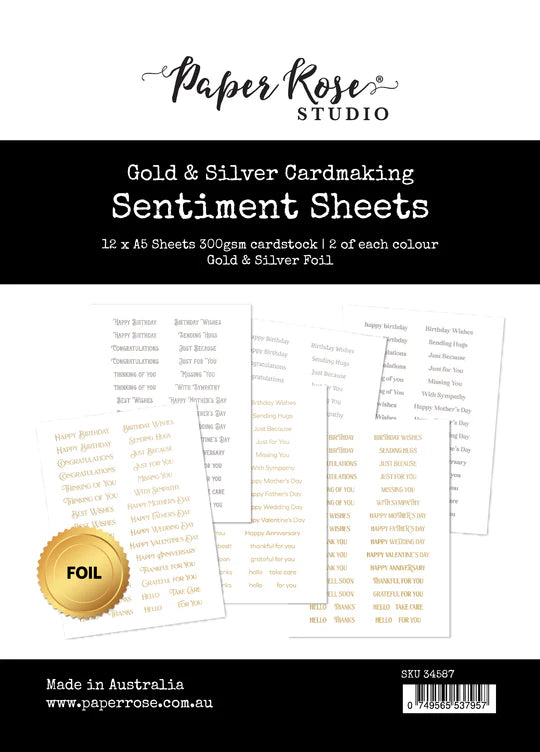 Paper Rose Gold & Silver Foil Cardmaking Sentiment Sheets 6x8" 12pc