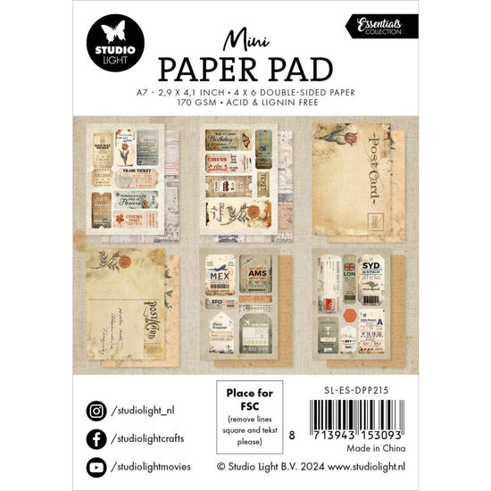 Studio Light Essentials Mini Paper Pad 3"X4" 24/Pkg Nr. 215, Vintage Memories