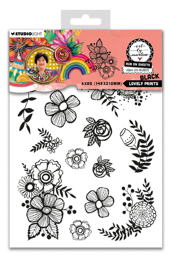 Rub-Ons Lovely Prints, Black Art By Marlene 6 Sheets
