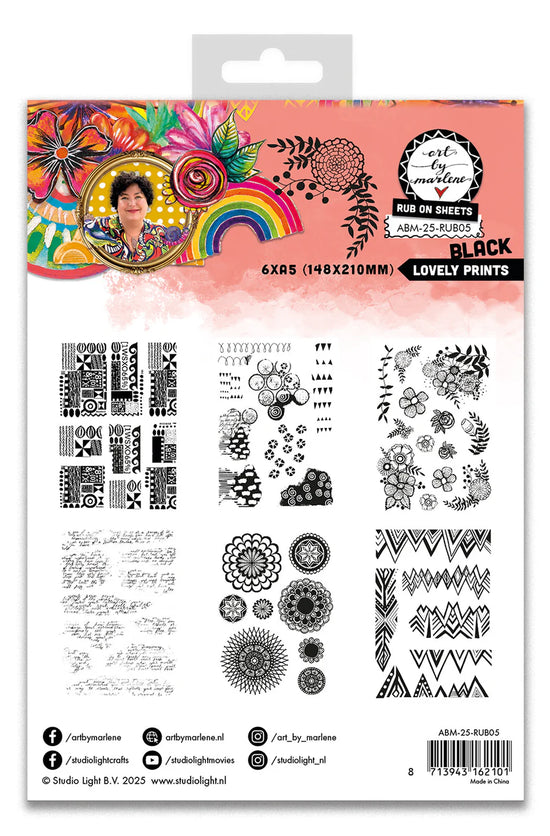 Rub-Ons Lovely Prints, Black Art By Marlene 6 Sheets