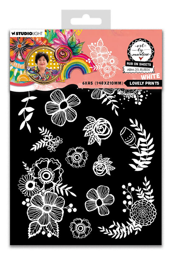 Rub-Ons Lovely Prints, White Art By Marlene 6 Sheets