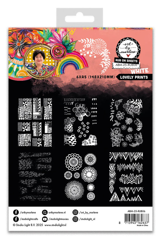 Rub-Ons Lovely Prints, White Art By Marlene 6 Sheets