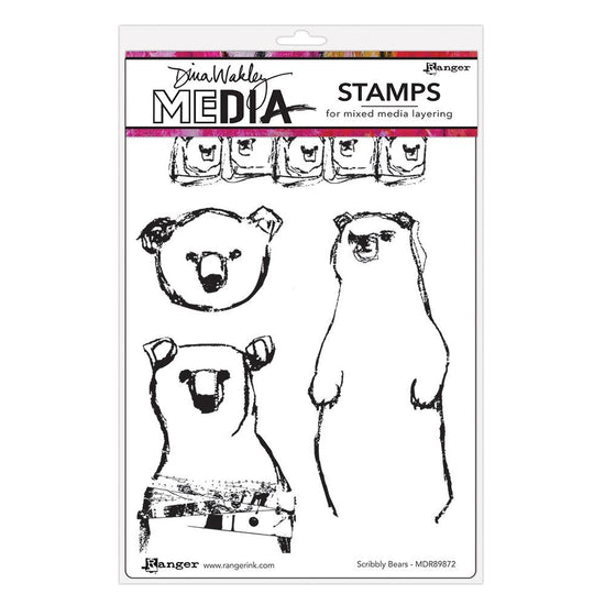Dina Wakley Media Cling Stamps 6"X9" Scribbly Bears