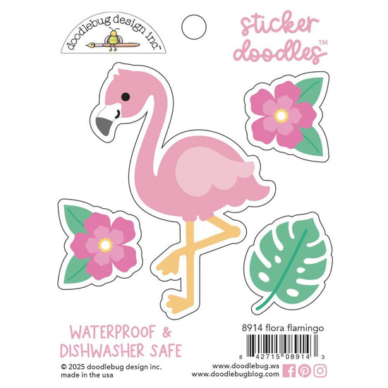 Doodlebug Water Bottle Sticker Doodles Flora Flamingo, Summer Fun