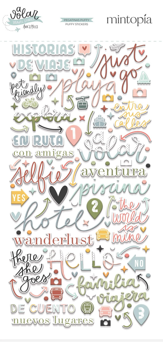 Mintopia Pegatinas puffy frases A volar Travel Stories Mintopía