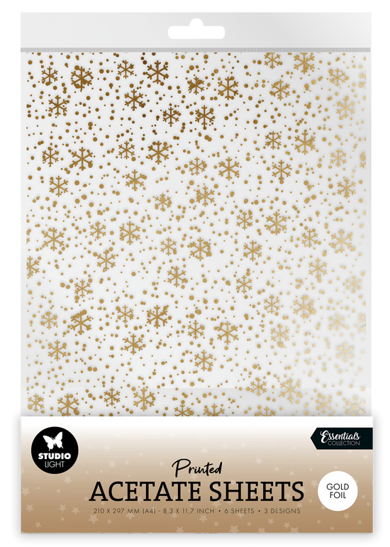 Studio Light Acetate Sheet Snowflakes Gold Essentials 6 Sheets