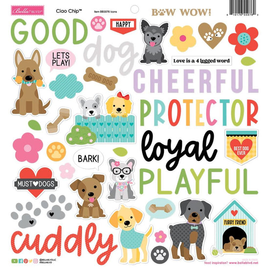 Bella Blvd Ciao Chipboard Stickers 12"X12" Icons, Bow Wow