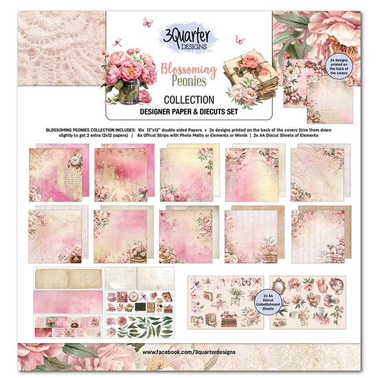 3Quarter Designs Blossoming Peonies 12x12 Design Paper & Diecuts Set