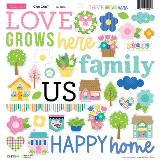 Bella Blvd Ciao Chipboard Stickers 12"X12" Icons, Love Grows Here