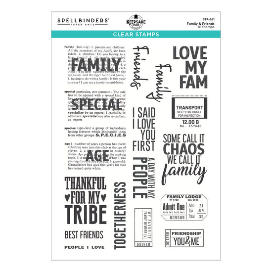 PRE ORDER Spellbinders Family & Friends Clear Stamp Set by Esther Glas PRE ORDER
