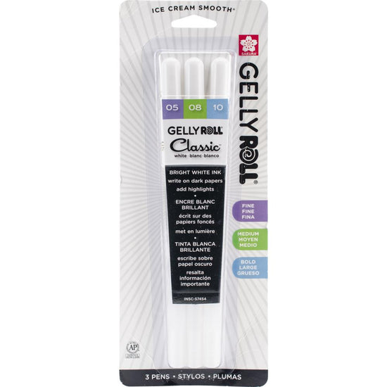 Gelly Roll Classic Pens 3/Pkg White - 1 Each Of Fine, Medium & Bold
