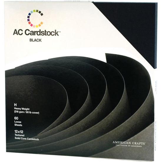 American Crafts Textured Cardstock Pack 12"X12" 60/Pkg Black