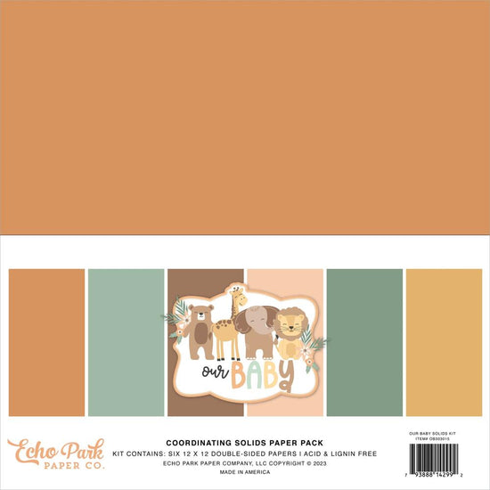 Echo Park Double-Sided Solid Cardstock 12"X12" 6/Pkg Our Baby, 6 colors