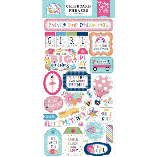 Play All Day Girl Chipboard 6"X13" Phrases