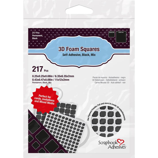 Scrapbook Adhesives 3D Foam Squares Variety Pack 217/Pkg Black (63) .5"X.5", (154) .25"X.25"