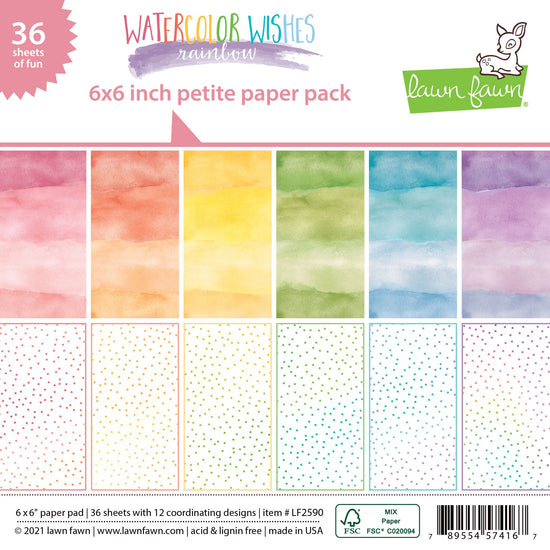 Lawn Fawn watercolor wishes rainbow petite paper pack 6”x6”
