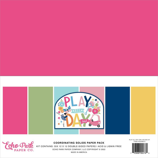 Echo Park Double-Sided Solid Cardstock 12"X12"  6/Pkg Play All Day Girl, 6 Colors