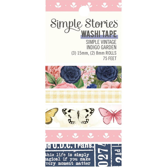 Simple Stories Simple Vintage Indigo Garden Washi Tape 5/Pkg